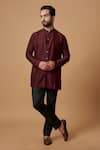 Buy_BUBBER COUTURE_Maroon Cotton Silk Plain Jairaj Layered Shirt Kurta _at_Aza_Fashions