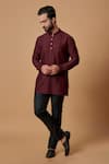 Buy_BUBBER COUTURE_Maroon Cotton Silk Plain Mahir Pintuck Shirt Kurta _at_Aza_Fashions