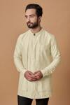 Bubber Couture_Beige Cotton Silk Plain Nakul Pintuck Shirt Kurta For Men_Online_at_Aza_Fashions
