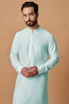 Buy_Bubber Couture_Blue Cotton, Silk Rishi Straight Kurta Set _Online_at_Aza_Fashions