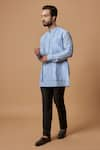 Buy_BUBBER COUTURE_Blue Cotton Silk Embroidered Thread Work Sahir Plain Layered Short Kurta _at_Aza_Fashions