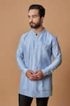 BUBBER COUTURE_Blue Cotton Silk Embroidered Thread Work Sahir Plain Layered Short Kurta _Online_at_Aza_Fashions