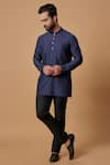 Buy_BUBBER COUTURE_Blue Cotton Silk Plain Shaan Pintucked Mandarin Collar Kurta _at_Aza_Fashions