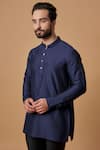 BUBBER COUTURE_Blue Cotton Silk Plain Shaan Pintucked Mandarin Collar Kurta _Online_at_Aza_Fashions