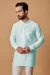 BUBBER COUTURE_Blue Cotton Silk Plain Sid Pintucked Mandarin Collar Kurta _Online_at_Aza_Fashions