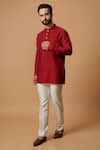 Buy_BUBBER COUTURE_Red Cotton Silk Plain Virat Pintucked Mandarin Collar Kurta _at_Aza_Fashions