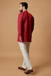 Shop_BUBBER COUTURE_Red Cotton Silk Plain Virat Pintucked Mandarin Collar Kurta _at_Aza_Fashions