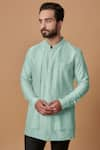 BUBBER COUTURE_Green Cotton Silk Embroidered Thread Work Zahan Plain Layered Short Kurta _Online_at_Aza_Fashions