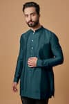 BUBBER COUTURE_Blue Cotton Silk Embroidered Thread Work Zahir Plain Layered Short Kurta _Online_at_Aza_Fashions