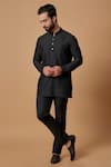 Buy_BUBBER COUTURE_Black Cotton Silk Plain Zaid Pintucked Mandarin Collar Kurta _at_Aza_Fashions