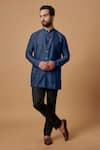 Buy_BUBBER COUTURE_Blue Cotton Silk Embroidered Thread Work Zeshan Plain Layered Short Kurta _at_Aza_Fashions