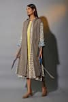 Buy_JAYATI GOENKA_Brown , Satin Geometric Hand Block Printed Trench Coat With Dress _Online_at_Aza_Fashions