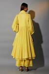 Shop_Jayati Goenka_Yellow Cotton Tassels, Lace Round Neck Gathered Overlay Printed Anarkali Set _at_Aza_Fashions