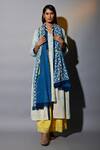 Buy_JAYATI GOENKA_Blue Cotton Tassels, Lace Round Neck Printed Gathered Overlay Anarkali Set _at_Aza_Fashions