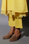 Shop_JAYATI GOENKA_Yellow Cotton Cut Work Round Neck Pleated Plain Anarkali And Trouser Set _Online_at_Aza_Fashions