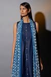 JAYATI GOENKA_Blue Denim, Cotton Lace, Tassels Round Neck Kurta Set With Printed Dupatta _Online_at_Aza_Fashions