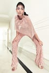 Rohit Gandhi + Rahul Khanna_Pink Tulle Embroidery Sequin Cupola Crystal Cape And Fornix Trouser Set _Online_at_Aza_Fashions