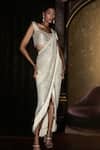 Shop_Rohit Gandhi + Rahul Khanna_Off White Poly Held Pre-draped Saree With Embroidered Blouse _at_Aza_Fashions