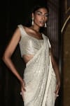 Rohit Gandhi + Rahul Khanna_Off White Poly Held Pre-draped Saree With Embroidered Blouse _Online_at_Aza_Fashions