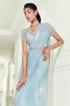 Rohit Gandhi + Rahul Khanna_Blue Rule Embroidery Scattered Starlet Crystal Pre-stitched Saree With Blouse _Online_at_Aza_Fashions