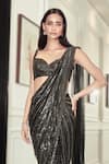 Rohit Gandhi + Rahul Khanna_Black Silk Georgette Astin Stripe Pattern Pre-draped Saree With Blouse _Online_at_Aza_Fashions