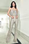 Buy_Rohit Gandhi + Rahul Khanna_Silver Tulle Embroidery Aria Crystal Swing Top And Fornix Trouser Set _at_Aza_Fashions