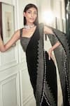 Shop_Rohit Gandhi + Rahul Khanna_Black Georgette Ascher Fringe Border Pre-stitched Saree With Blouse _at_Aza_Fashions