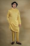 Buy_Jatin Malik_Yellow Linen Silk Hand Kurta Trouser Set _at_Aza_Fashions