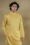 Shop_Jatin Malik_Yellow Linen Silk Hand Kurta Trouser Set _at_Aza_Fashions
