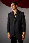 Jatin Malik_Blue Embroidery Stygian Textured Blazer Trouser Set _Online_at_Aza_Fashions