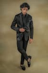 Buy_Jatin Malik_Black Linen Silk Bead Embroidered Tuxedo Shirt Set_at_Aza_Fashions