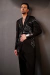Shop_Jatin Malik_Black Linen Silk Bead Embroidered Tuxedo Shirt Set_at_Aza_Fashions