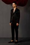 Jatin Malik_Black Linen Silk Bead Embroidered Tuxedo Shirt Set_Online_at_Aza_Fashions