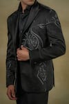 Jatin Malik_Black Linen Silk Bead Embroidered Tuxedo Shirt Set_at_Aza_Fashions