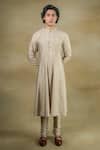 Buy_Jatin Malik_Grey Linen Silk Plain Kurta Set _at_Aza_Fashions