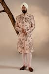 Buy_Jatin Malik_Pink Linen Silk Embroidery Resham Zari And Bloom Work Sherwani Set _at_Aza_Fashions