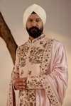 Jatin Malik_Pink Linen Silk Embroidery Resham Zari And Bloom Work Sherwani Set _Online_at_Aza_Fashions