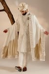 Buy_Jatin Malik_White Linen Silk Embroidery Zari Floral Dabka Sherwani Set _at_Aza_Fashions