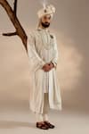 Jatin Malik_White Linen Silk Embroidery Zari Floral Dabka Sherwani Set _Online_at_Aza_Fashions