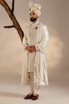 Buy_Jatin Malik_White Linen Silk Embroidery Zari Floral Dabka Sherwani Set _Online_at_Aza_Fashions