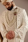 Shop_Jatin Malik_White Linen Silk Embroidery Zari Floral Dabka Sherwani Set _Online_at_Aza_Fashions