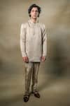 Buy_Jatin Malik_Grey Linen Silk Embroidery Floral Blast Jacket And Kurta Set _at_Aza_Fashions