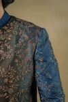 Jatin Malik_Blue Linen Silk Embroidery Zardozi Floral Jacket And Kurta Set _Online_at_Aza_Fashions