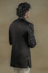 Shop_Jatin Malik_Black Linen Silk Embroidery Floral Garden Dali Bandhgala Set _at_Aza_Fashions