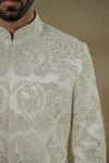 Buy_Jatin Malik_Ivory Linen Silk Embroidery Foliage Mother Of Pearl Bandhgala Set _Online_at_Aza_Fashions