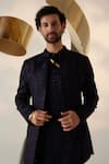Buy_Jatin Malik_Blue Linen Silk Embroidery Ditsy Floral Celestial Bandhgala Set _Online_at_Aza_Fashions