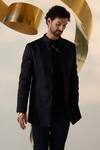 Jatin Malik_Blue Linen Silk Embroidery Ditsy Floral Celestial Bandhgala Set _at_Aza_Fashions