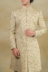 Jatin Malik_Grey Linen Silk Embroidery Floral Garden Sandune Sherwani Set _Online_at_Aza_Fashions