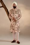 Buy_Jatin Malik_Pink Linen Silk Embroidery Moti Zari And Resham Floral Work Sherwani Set _at_Aza_Fashions