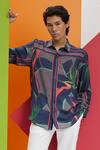 Nautanky_Green Fluid Cotton Printed Leaf Pixel Shirt  _Online_at_Aza_Fashions